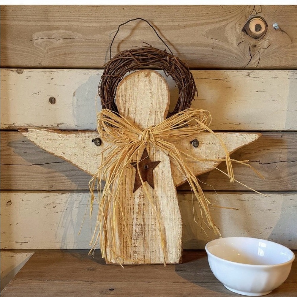 Rustic White and Brown Angel Cross Decor